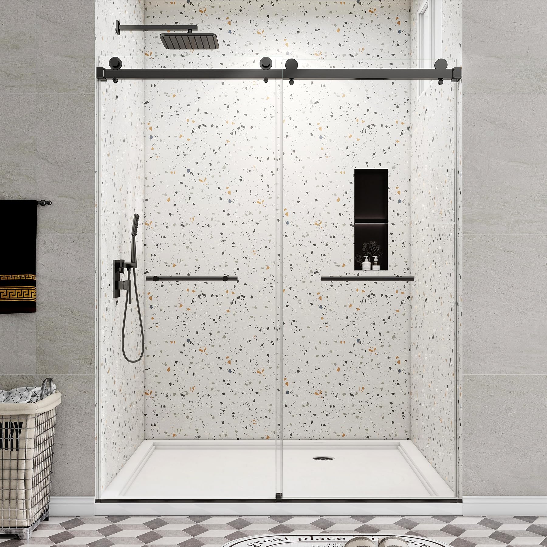 HENGWESS Black double sliding shower door — B0GHP3KS65, product view
