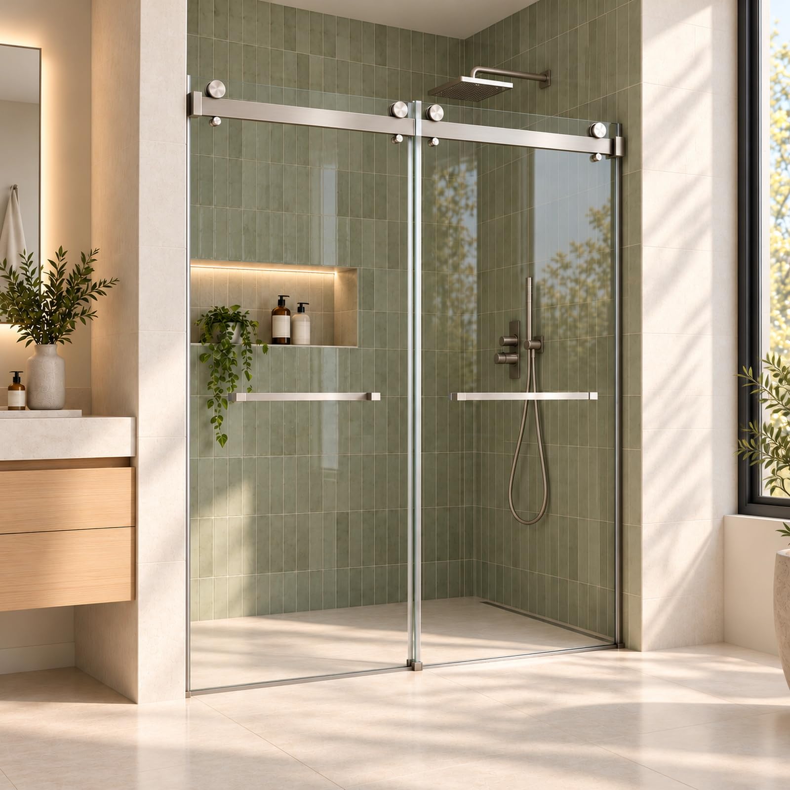 Double sliding shower door — HENGWESS product photography
